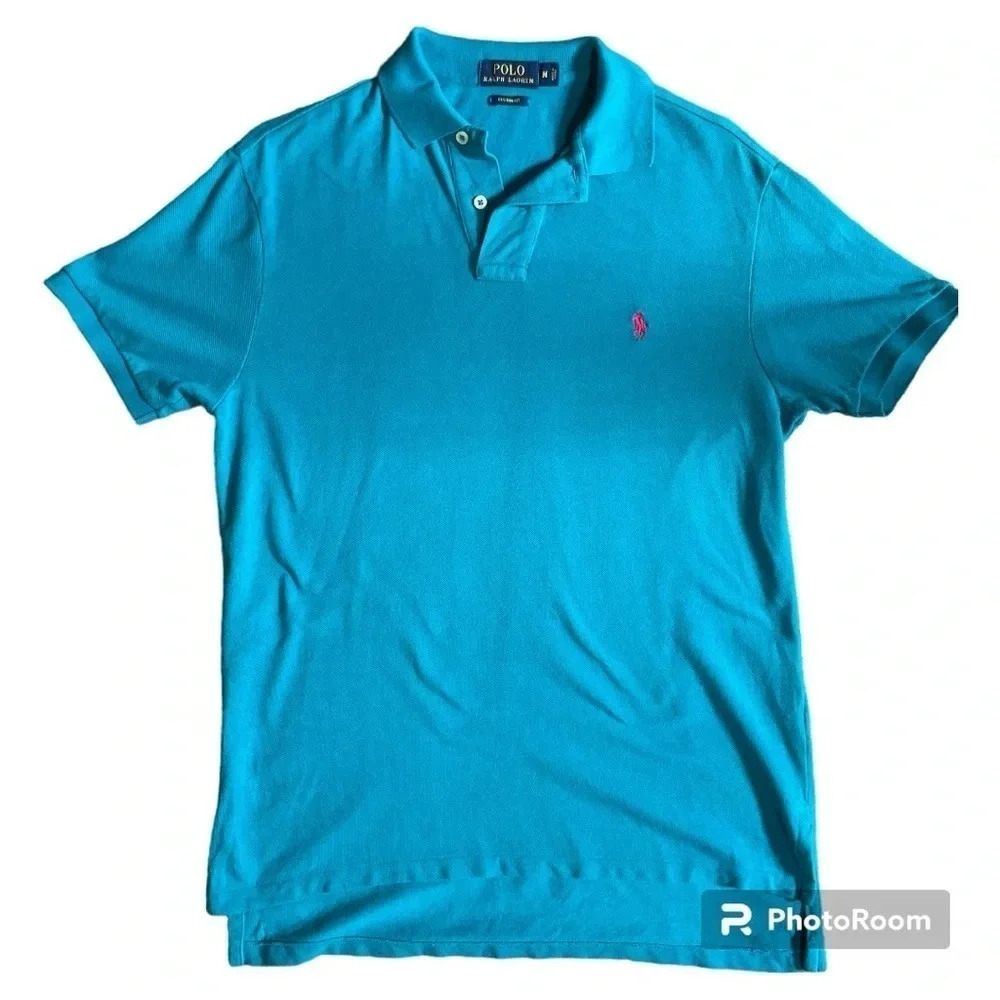 Polo Ralph Lauren short sleeve shirt blue with pink pony size Medium